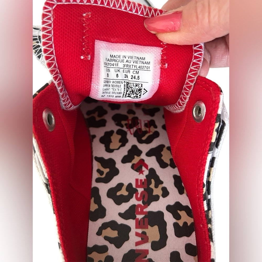 New Converse Chuck Taylor All Star Double Tongue White Leopard Red Sneakers Sz 8 - Picture 10 of 11